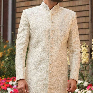 -Elegante-Indo-occidental-Sherwani vestido con bordado indio/pakistaní fiesta boda Vestido = 2021 - Product Image 6