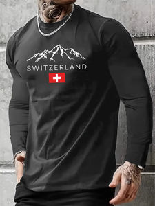 Nueva Camiseta de Manga Larga con Estampado de Montaña Nevada para Hombre, Camisetas de Cuello Redondo a la Moda, Ropa Masculina Informal, Tops Holgados de Talla Grande - Product Image 2