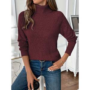 Pull en tricot décontracté pour femme avec col montant et motif brodé, doux et chaud pour l'automne, idéal pour le bureau - Product Image 5