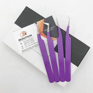 Pince à épiler en acier inoxydable enduite de poudre violette testée à la main Outil d'extension de cils durable Pointe pointue personnalisable - Product Image 4