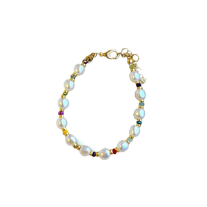 Elegant <b>Gold</b> Plated <b>Bracelet</b> with Colorful <b>Beads</b> and Pearls Fashion Resale Appeal - Product Image 2