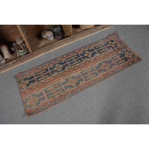Tapis traditionnel en laine patchwork bleu rouge 1.7 X 4.6ft Design turc vintage pour décorations de salon tapis 9x12 à dos en latex - Product Image 5