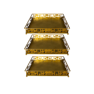 Plateau islamique de trois tailles différentes en métal couleur or plateau de chocolat aux fruits secs pour Ramadan et Eid usage spécial - Product Image 1