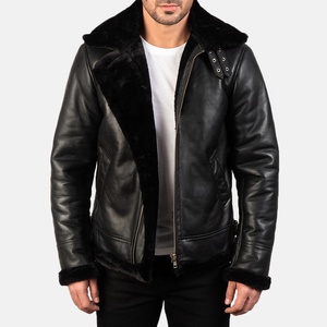<b>Men's</b> Bomber Leather <b>Jacket</b> in Black Shine with <b>Fur</b> Lining Customized Sheep Leather <b>Jacket</b> <b>Men</b> Quilted Leather <b>jacket</b> <b>for</b> <b>men</b> - Product Image 1