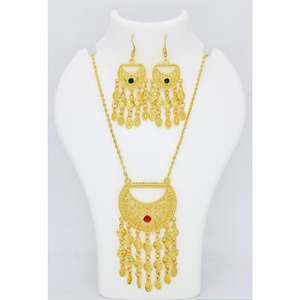 Arabic Jewelry NECKLACE SET ETHNIC FASHION AFRICAN GOLD PLATED <b>Chain</b> Pendant Earrings Dubai UAE Indian Jewelry - Product Image 5