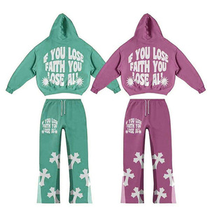 ชุดวอร์มมีฮู้ดสำหรับผู้ชายชุดวอร์มสองชิ้นกางเกงมีฮู้ดพิมพ์โลโก้พัฟ - Product Image 5