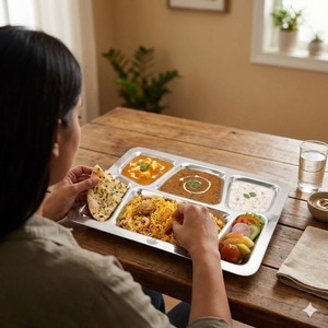 Assiettes en acier inoxydable pour repas, restaurant, hôtel, fabrication indienne, 6 en 1, assiettes compartimentées - Product Image 3