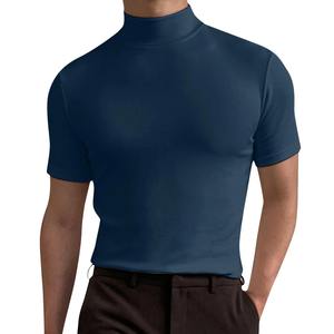 Men's Casual Slim Turtleneck Short Sleeve T-shirts Summer Base <b>Tshirts</b> Pattern 100% Polyester Solid Color Summer Male Jersey - Product Image 5