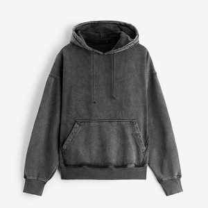 Boxy Vintage lavage à capuche hommes 100% coton surdimensionné goutte épaule Streetwear lourd pull blanc français éponge à capuche - Product Image 5