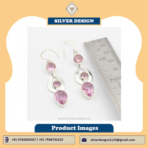 Pendientes Colgantes de Plata de Ley 925 con Cuarzo Rosa, Joyería de Plata Hecha a Mano, Precio al por Mayor, Proveedores a Granel de la India - Product Image 5