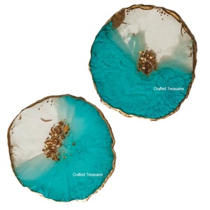 Ensemble de sous-verres en pierre d'agate naturelle avec bords plaqués or Décorations de maison de luxe aux prix de gros - Product Image 2