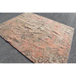 พรมขนสัตว์วินเทจขนาด7.2x9.1ฟุตดีไซน์งานปะต่อสีชมพูสีเบจทรงสี่เหลี่ยมมุมฉากสำหรับห้องนั่งเล่นข้างเตียงยางพารา - Product Image 2