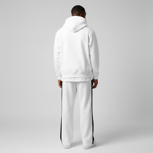 Conjuntos Deportivos Blancos Estampados a la Moda 2026, Sudaderas Holgadas con Logotipo Personalizado, Pantalones de Pierna Ancha con Raya Lateral, Estilo Urbano, 100% Algodón para Hombre - Product Image 5