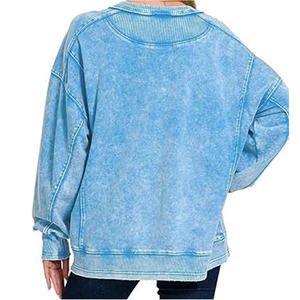 Sweat-shirts oversize pour femmes en molleton de coton lavé d'hiver, panneaux personnalisés, rayures latérales, taille plus, streetwear, fentes latérales, col rond côtelé - Product Image 3