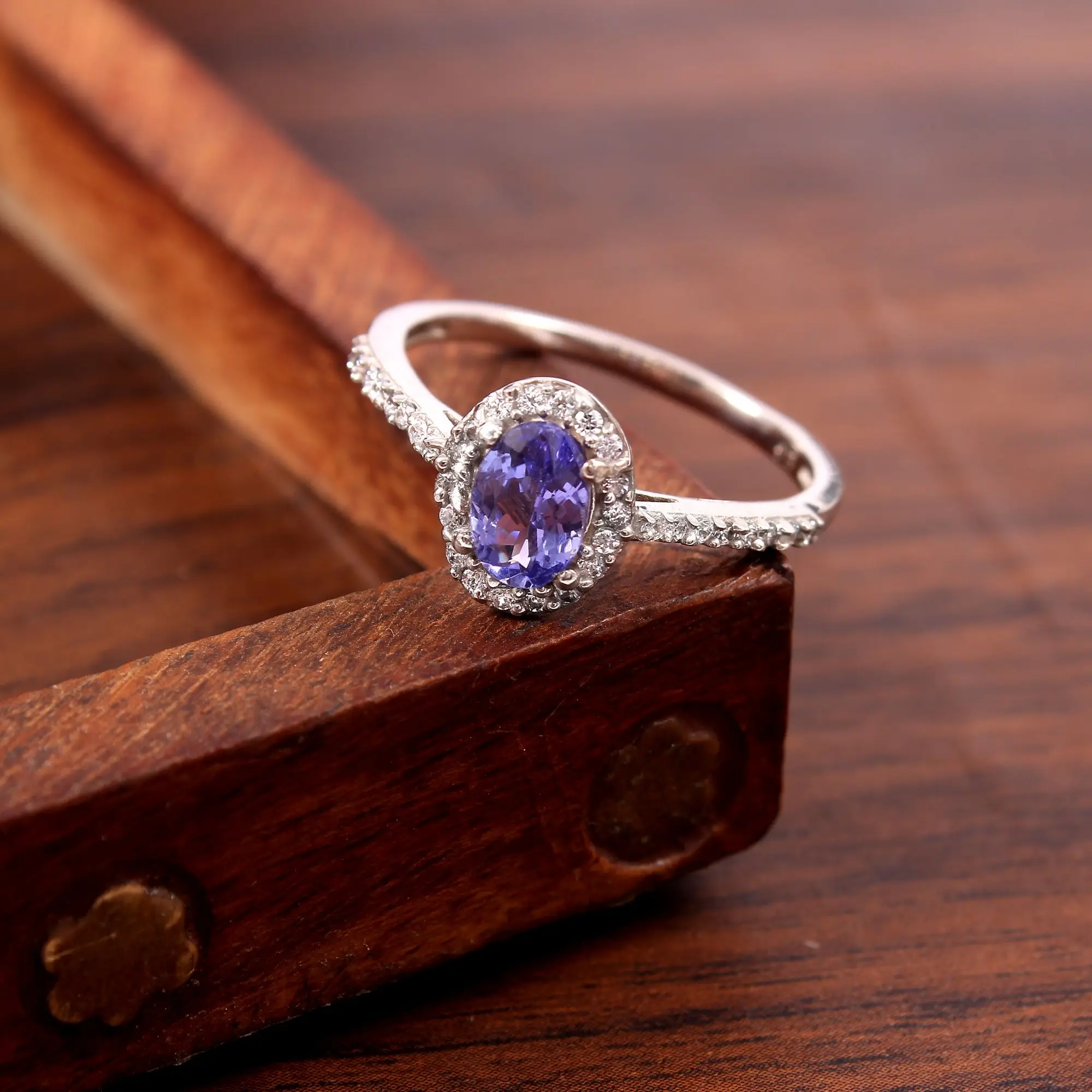 Natural Tanzanite Gemstone Oval Faceted Handmade 925 Sterling Silver Ring Cubic Zircon With Tanzanite Oval Ring