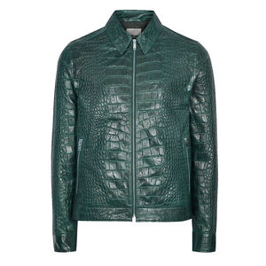 MOQ bajo Precios al por mayor Moda de los hombres Textura de cocodrilo en relieve Chaquetas de cuero de vaca Chaquetas de camionero personalizadas para hombres OEM - Product Image 4
