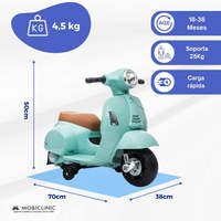 Moto Électrique Vespa Piaggio pour Enfants 30W, Moteur Anti-Basculement, Vitesse 2.5 km/h, Effets Musicaux, Marque Rome Mobiclinic