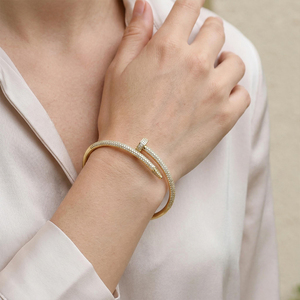 Luxury Gold Nail <b>Bracelet</b> for Women Full Pavé CZ Diamond <b>Bangle</b> 18K Gold Plated Stainless Steel Screw Nail Cuff <b>Bracelet</b> - Product Image 3