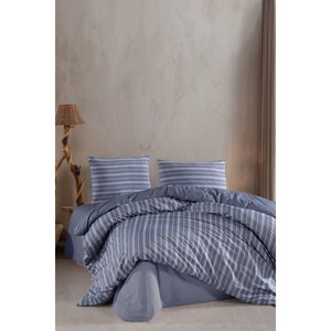 Varol Fitted Satin <b>Striped</b> Double Duvet Cover <b>Set</b> for Home Use - Product Image 3