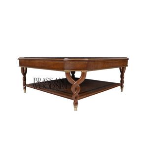 Table basse carrée élégante avec incrustation en bois, bordure noire et pieds torsadés décoratifs pour une décoration intemporelle du salon - Product Image 4