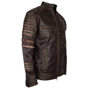 Chaqueta de cuero para hombre-Chaquetas de cuero casuales estilo motocicleta piel de cordero real para hombre - Product Image 3