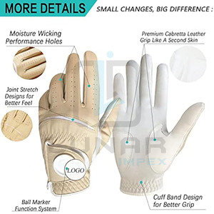 Haute qualité et conception confortable main droite marron Cabretta cuir Golf Grip respirant gants de Golf petits trous autour des doigts - Product Image 2