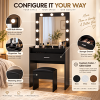 Table de maquillage et de toilette en MDF noir au design européen moderne de qualité supérieure avec miroir éclairé, mobilier d'hôtel en gros