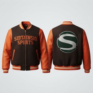Chaqueta de Lana Personalizada de Alta Calidad, Estilo Letterman, Color Negro y Naranja, Cuerpo de Lana, Mangas de Piel de Oveja, Cierre de un Botón, para Invierno - Product Image 6
