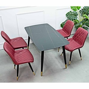 Juego de Mesa de Comedor Aster de 140x80cm Convertible con Tapa de Piedra Bordada y Patas de Acero Inoxidable AKT140 - Product Image 2