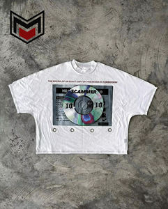 Ropa de calle Y2K de gran tamaño, camisetas recortadas de 2 paneles con ajuste cuadrado, camisetas con hombros caídos de algodón pesado con estampado gráfico personalizado para hombre - Product Image 1