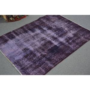 Tapis Turc Vintage Moderne Violet 3.5 X 4.7ft Laine Faite à la Main Patchwork Design Grand Rectangle Forme pour Couloir Chevet Latex - Product Image 2