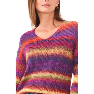 Cardigan a Righe Rosso da Donna Vince Camuto con Scollo a V e Maniche Lunghe, Traspirante, Casual, per Autunno Inverno, Logo Frontale, Taglia Media - Product Image 2