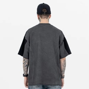 เสื้อยืดทรงหลวมสบาย ผ้าฟอกสีสไตล์วินเทจ ปักลายผ้าแบบแพทช์เวิร์ค เนื้อผ้าหนา ใส่สบายๆ สำหรับผู้ชาย เสื้อยืดเปล่า - Product Image 5