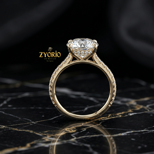Anillo de Compromiso Solitario de Oro de 10K con Corte Redondo, Anillo de Boda Elegante con Banda de Diamantes Pavé, Joyería Nupcial - Product Image 4