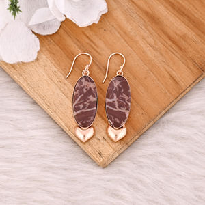 ต่างหูชุบทองคำสีโรสโกลด์ประดับพลอยมาลินกา แจสเปอร์ ดีไซน์แฟชั่นสไตล์โบฮีเมียน ขายดี ขายส่ง เครื่องประดับยอดนิยม - Product Image 2