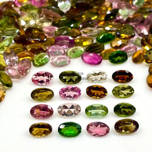 Piedras preciosas facetadas de corte ovalado de turmalina Natural de 8x10mm para fabricación de joyas, cuentas sueltas calibradas de piedra de turmalina múltiple al por mayor - Product Image 1
