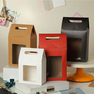 Caja de regalo negra Caja de embalaje de regalo independiente fresca pequeña blanca Bolsa de papel de ventana visual Caja de regalo de color sólido simple - Product Image 5