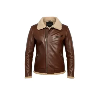 Veste bomber en cuir Alex Brown coupe-vent en peau de mouton avec doublure en laine et doublure en satin pour l'hiver - Product Image 1