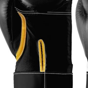 Professional Black Gold Leather Boxing Gloves <b>Velcro</b> Wrist Training Sparring Gloves for Men and Women - Product Image 6