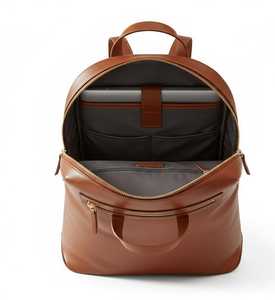 Sac à dos pour ordinateur portable fin en cuir véritable marron clair pour femmes, 15 pouces, fermeture éclair Candy, résistant à l'eau, sac à dos professionnel pour le travail - Product Image 2