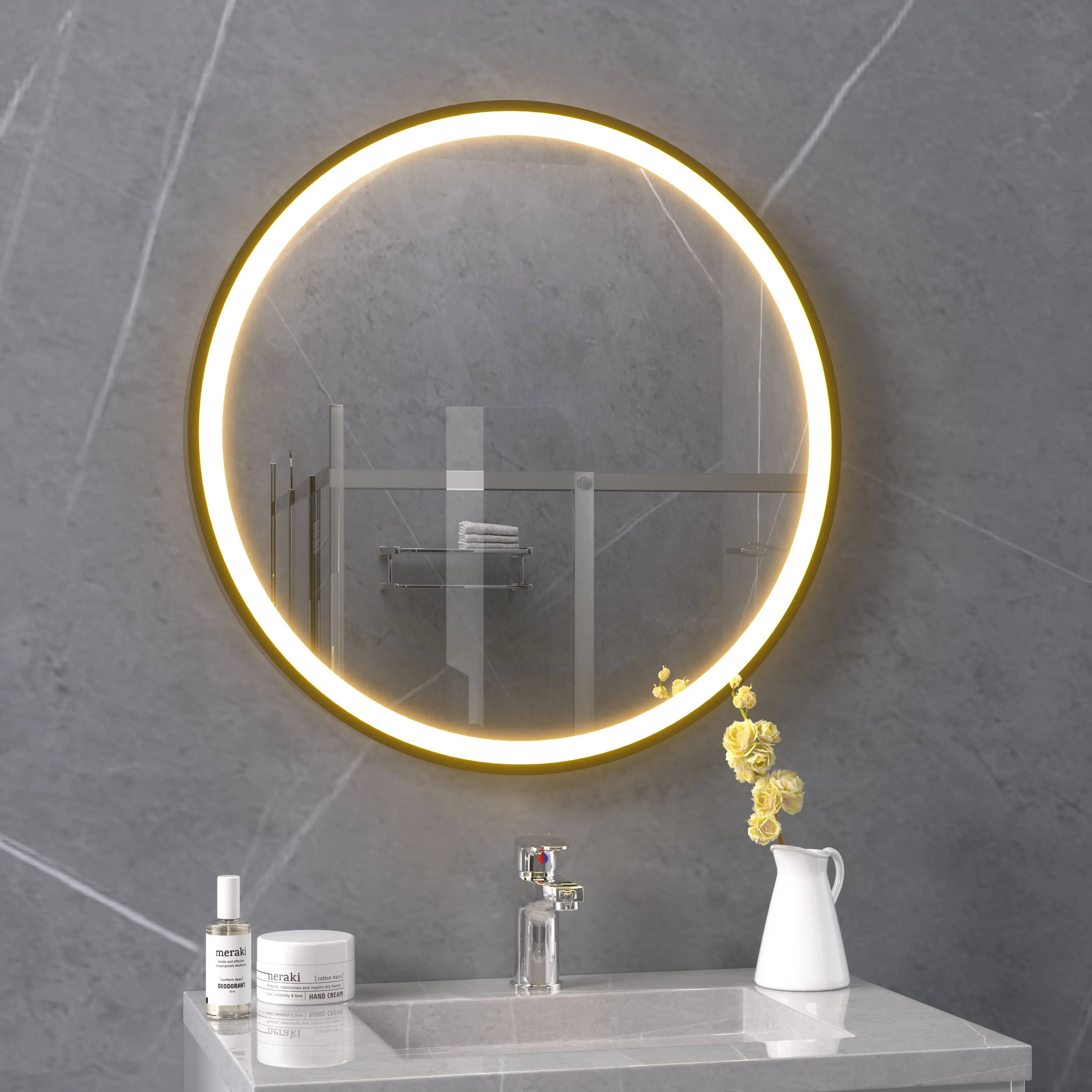 Hot Sale Smart Touch Hotel Bathroom Vanity Led Lighted Wall Rose Gold Body Mirror With Led Lighting