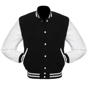 Veste d'hiver pour homme avec logo personnalisé 2026, service OEM, veste varsity bleu clair, veste de baseball en cuir noir, veste de collège - Product Image 2