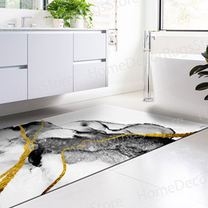 Alfombra con Estampado de Mármol Negro: Lujo Moderno para Comedor y Sala de Estar, Alfombra de Chenilla - Product Image 4