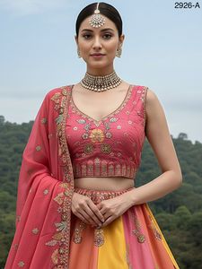 Hermoso clásico Cangiri Choli Tasar poliéster/algodón Gamthi estampado en relieve diseño Gotta Patti imperio silueta hasta el suelo - Product Image 3