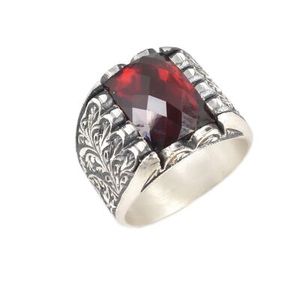 925 Sterling Silver Handcrafted Men's Pen-Shaped <b>Ring</b> with Garnet Stone for Everyday Wear - Product Image 1