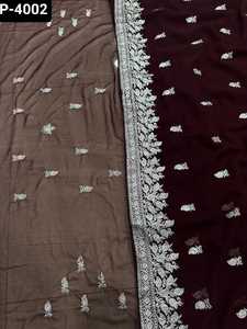 Vêtement traditionnel indien lourd fausse georgette avec broderie travail Saree avec chemisier pour mariage et festival porter Saree - Product Image 5