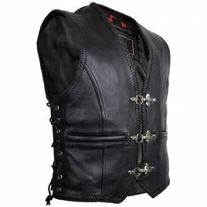 เสื้อกั๊กหนังมอเตอร์ไซค์ผู้ชายสีดำรุ่นใหม่ล่าสุด แจ็คเก็ตหนัง ออกแบบลายพิมพ์ตามสั่ง ระบายอากาศได้ดี มีซิป เหมาะสำหรับฤดูหนาว - Product Image 2