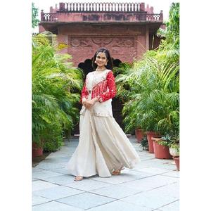 ชุดโคติปาลาซโซดีไซน์หรูสำหรับผู้หญิง ผลิตจากผ้าคอสมอสซิมาร์แท้ พร้อมงานปักลายเชือกหนักแบบละเอียดและงานตกแต่งลาต์กัน - Product Image 2