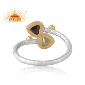 Diseño elegante Plata de ley Citrino natural y anillo de piedras preciosas ahumadas Joyería de diseño personalizado para mujeres Regalo para ella - Product Image 2