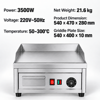Commerciële elektrische bakplaat, vlakke grill, 3500W, dubbele temperatuurregeling, 10 mm dikke plaat, roestvrijstalen aanrechtblad, 220V